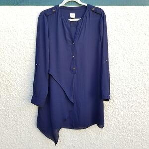 Chico's navy popover tunic blouse with layered detail size 0 or small